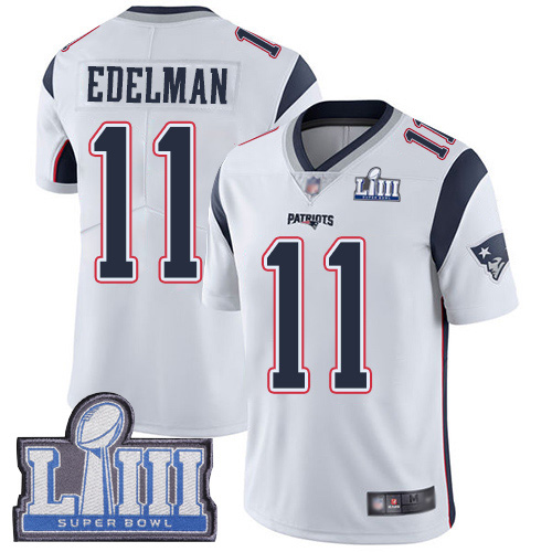 New England Patriots Football #11 Super Bowl LIII Limited White Men Julian Edelman Road NFL Jersey->new england patriots->NFL Jersey